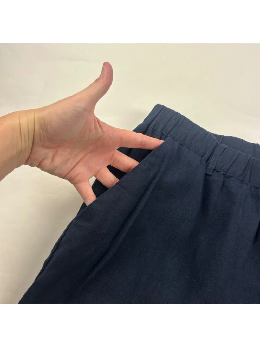 Quince Navy Blue LInen Wide Leg Cropped Pant L